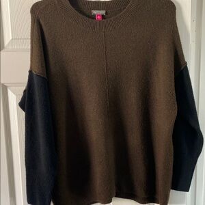 Vince Camuto Color-Block Crew Neck Sweater in Brown and Black